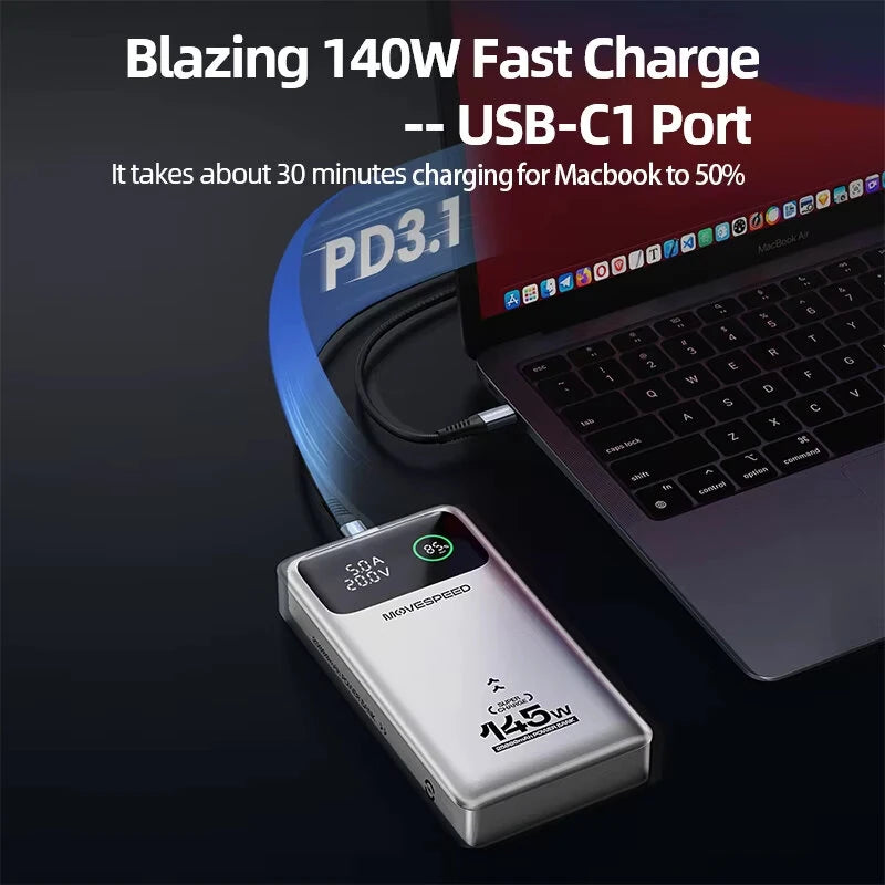 MOVESPEED M25Pro 145W 25000mAh Power Bank LED Display External Battery Power Supply with 1 Input & 3 Outputs Support PD3.1 Fast Charging for iPhone 16 16 Pro 15 14 13 Pro Max for Xiaomi 15pro for Samsung Galaxy S25 Ultra - Silver