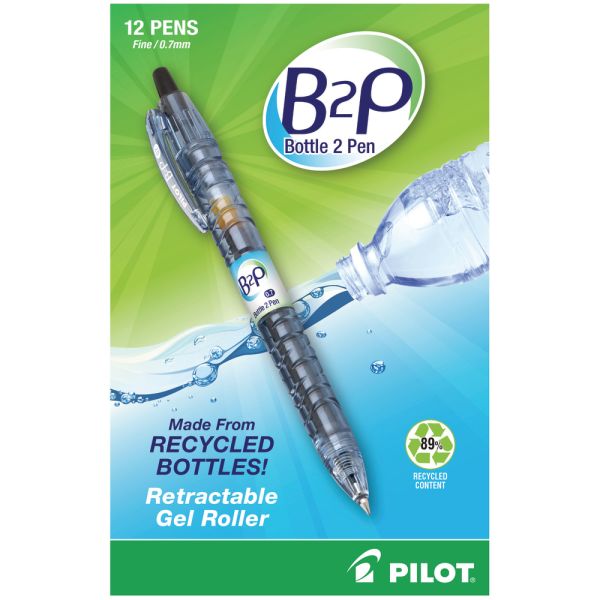 Pilot "Bottle to Pen" B2P Retractable Gel Pens, Fine Point, 0.7 mm, 89% Recycled, Translucent Barrel, Black Ink, Pack Of 12