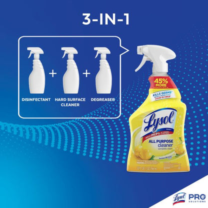 Lysol Disinfectant All-Purpose Cleaner, Lemon Breeze Scent, 32 Oz Bottle, Box Of 12