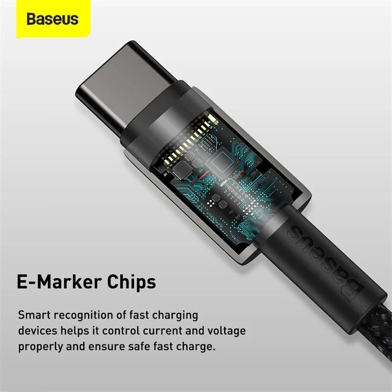 Baseus CW-YMS 100W USB-C to USB-C PD Cable PD3.0 Power Delivery QC4.0 Fast Charging Data Transmission Cord Line For Samsung Galaxy Note 20 For iPad Pro 2020 MacBook Air 2020 Mi 10 Huawei P40 - 1M