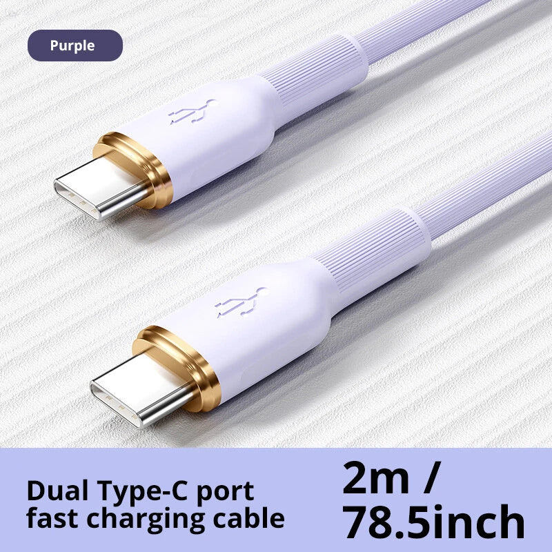100W Type-C to Type-C Fast Charging Cable 6A Super Charge Silicone USB-C Data Cable for Android Phones 1m 2m