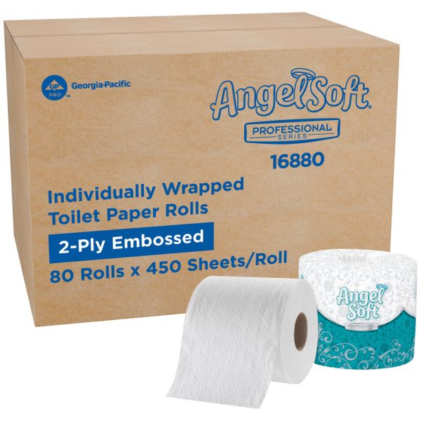 Angel Soft Professional Series 2-Ply Embossed Toilet Paper, 20% Recycled Fiber, 80 Rolls per Case, 450 Sheets per Roll