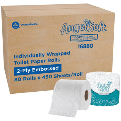 Angel Soft Professional Series 2-Ply Embossed Toilet Paper, 20% Recycled Fiber, 80 Rolls per Case, 450 Sheets per Roll