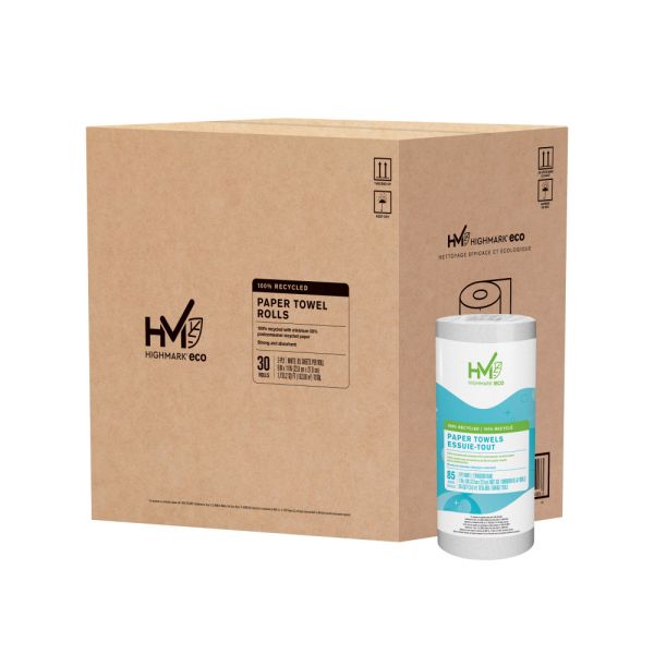 Highmark ECO 2-Ply Paper Towels, 100% Recycled, 85 Sheets Per Roll, Case Of 30 Rolls