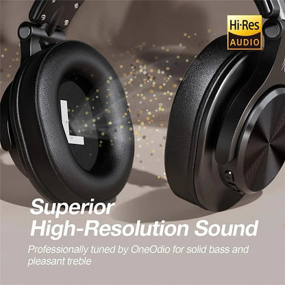 OneOdio A70 Headset bluetooth Headphone Hi-Res Audio Professional Studio Monitor DJ Headphones 3.5mm 6.35mm Over-Ear Wireless Headset - Black COD