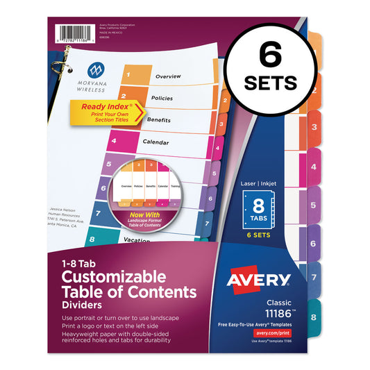8 Tab Customizable Multicolor Dividers with Printable Table of Contents by Avery