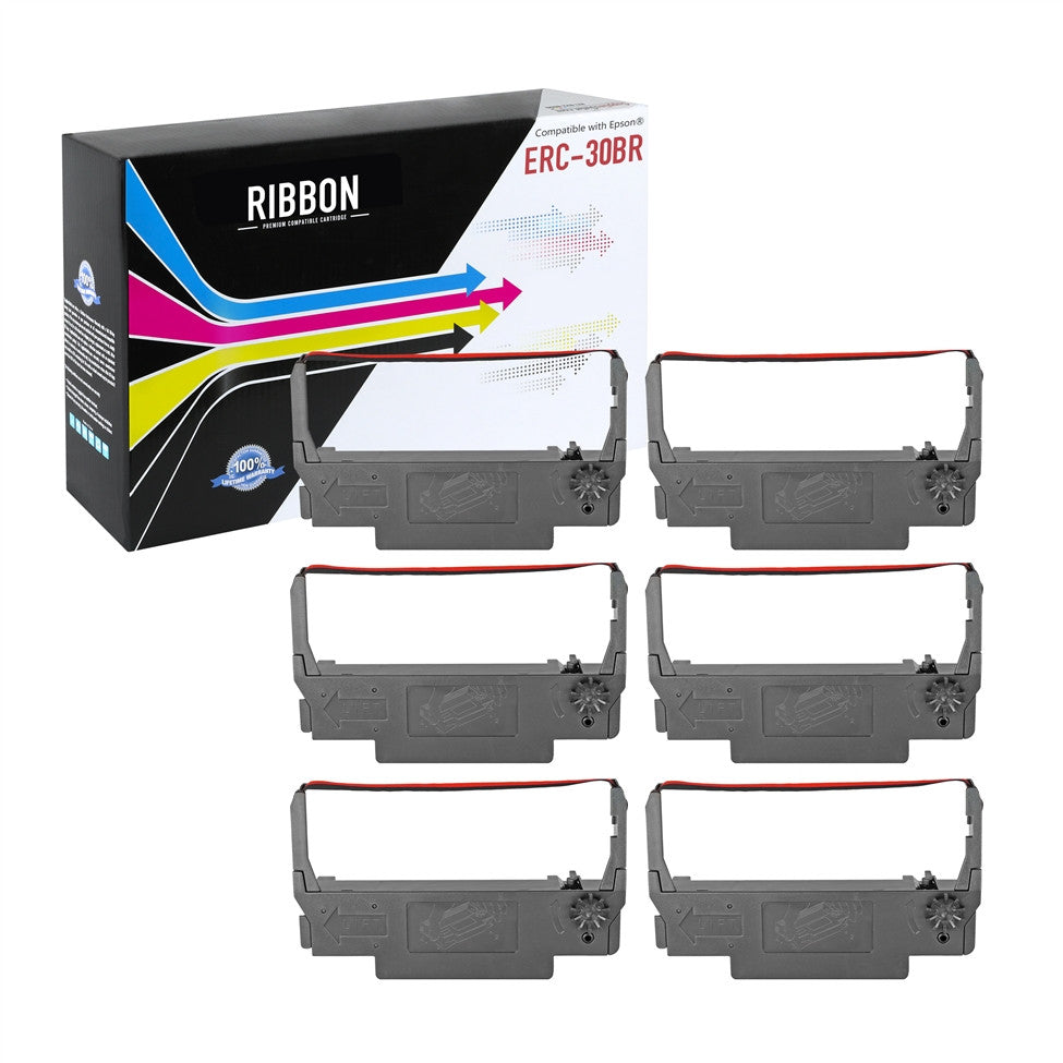 Compatible Epson ERC-30BR Printer Ribbon (Black-Red, 6 Pack) by SuppliesOutlet