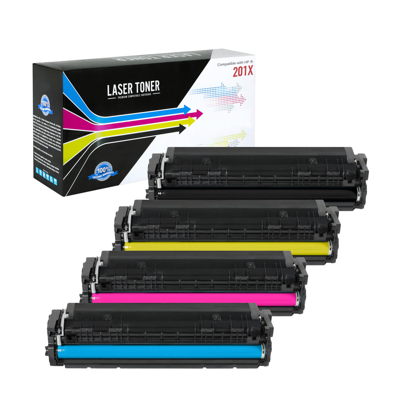 Compatible HP 201X All Colors High Yield Toner Cartridge - Page Yield Black 2,800 - Color 2,300