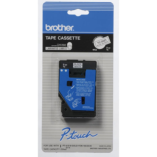 Brother TC20Z1 P-Touch Label Tape (Black on White, 1 Pack)