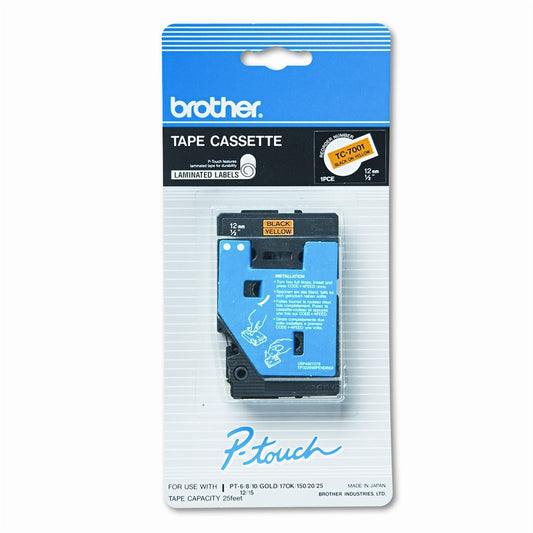 Brother TC7001 P-Touch Label Tape (Black on Yellow)
