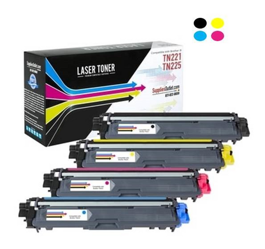 Compatible Brother TN221-TN225 All Colors High Yield Toner Cartridge - 2,500 Page Yield